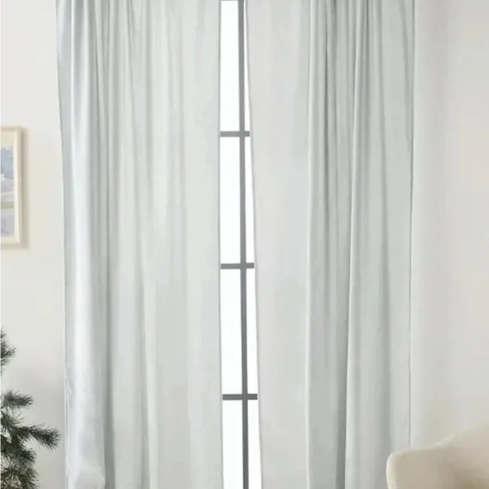 Anthropologie Raquel Velvet Curtain - Geometric Ice Blue Panels - 50